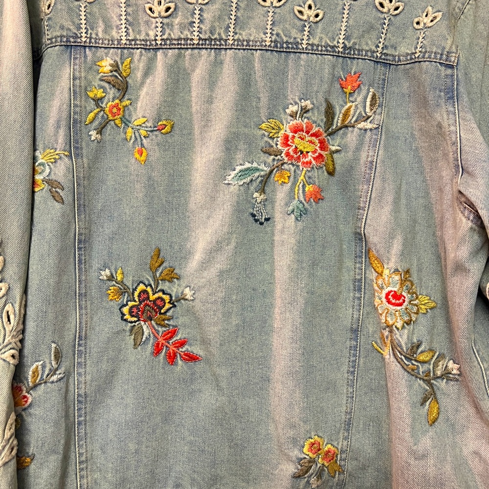 Johnny Was Flower Embroidered Jean Jacket